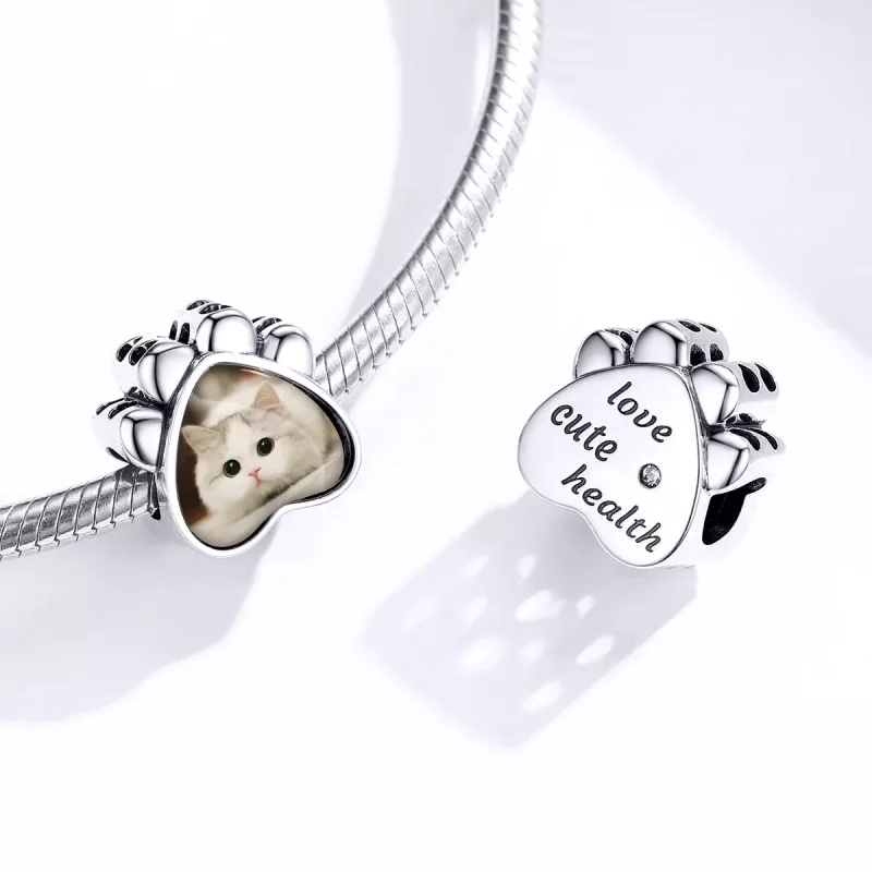 (immagine per) Charm tipo Pandora Foto personalizzata zampa di gatto - SCC1436 - Visualizza 4