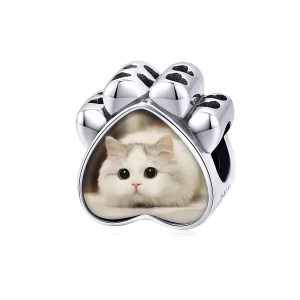 (immagine per) Charm tipo Pandora Foto personalizzata zampa di gatto - SCC1436