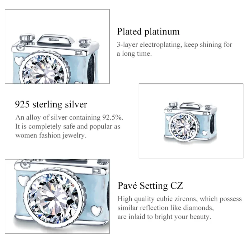 (immagine per) Charm tipo Pandora Fotocamera blu - BSC264 - Visualizza 7