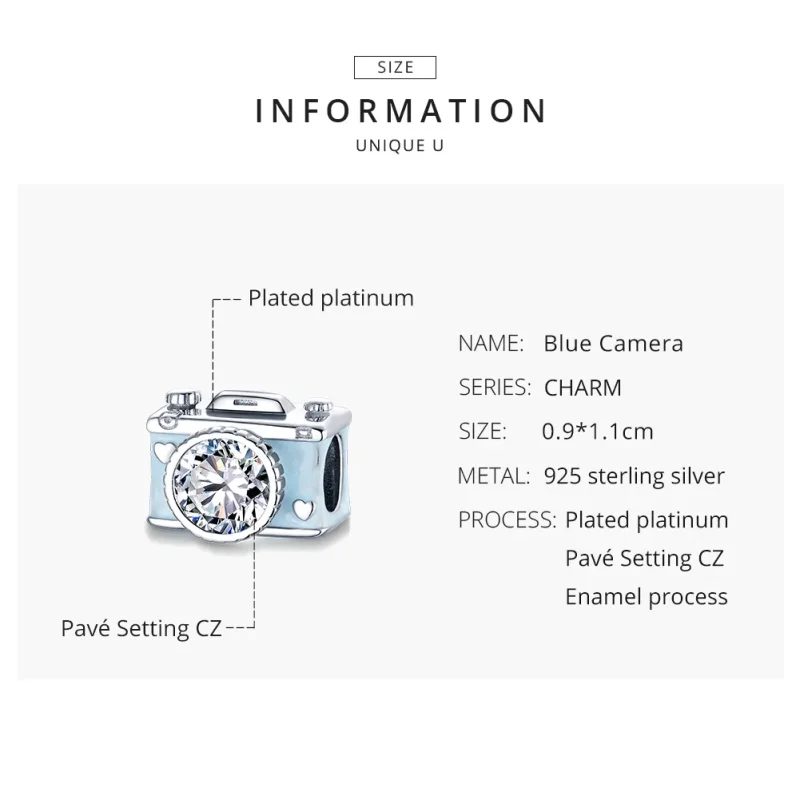 (immagine per) Charm tipo Pandora Fotocamera blu - BSC264 - Visualizza 8
