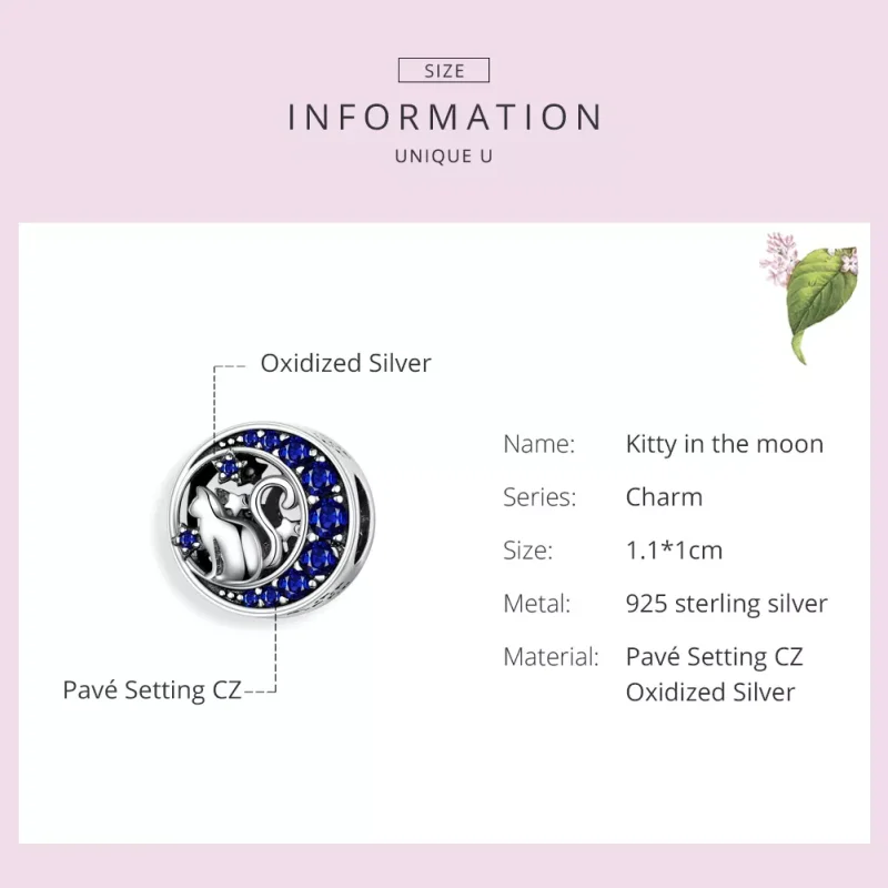 (immagine per) Charm tipo Pandora Gattino Sulla Luna - SCC1204 - Visualizza 3