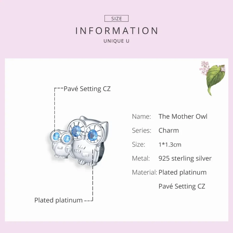 (immagine per) Charm tipo Pandora Gufo madre e bambino - BSC238 - Visualizza 7