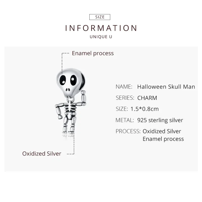 (immagine per) Charm tipo Pandora L'uomo del teschio di Halloween - SCC1617 - Visualizza 8