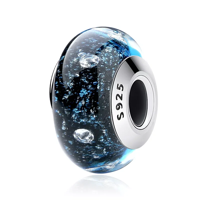 (immagine per) Charm tipo Pandora Midnight Bubbling con vetro di Murano filettato - SCZ028 - Visualizza 2