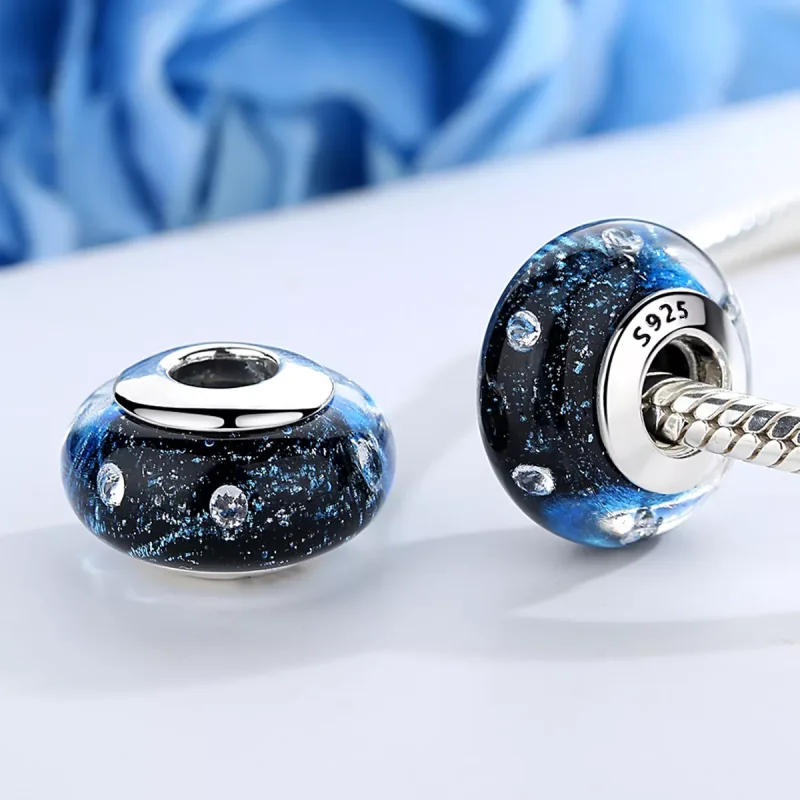 (immagine per) Charm tipo Pandora Midnight Bubbling con vetro di Murano filettato - SCZ028 - Visualizza 4