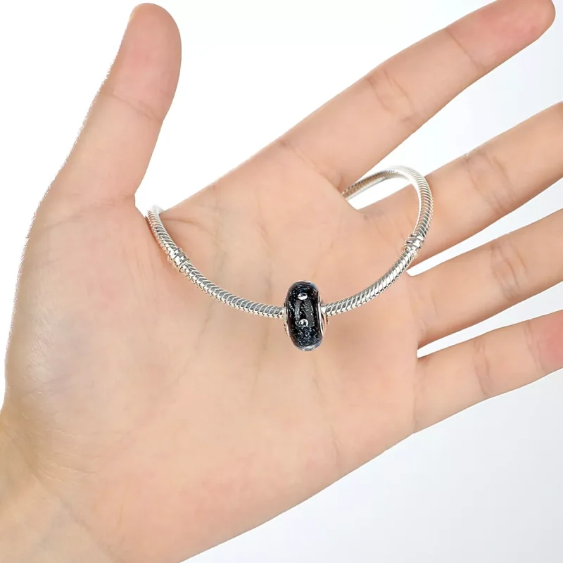 (immagine per) Charm tipo Pandora Midnight Bubbling con vetro di Murano filettato - SCZ028 - Visualizza 5