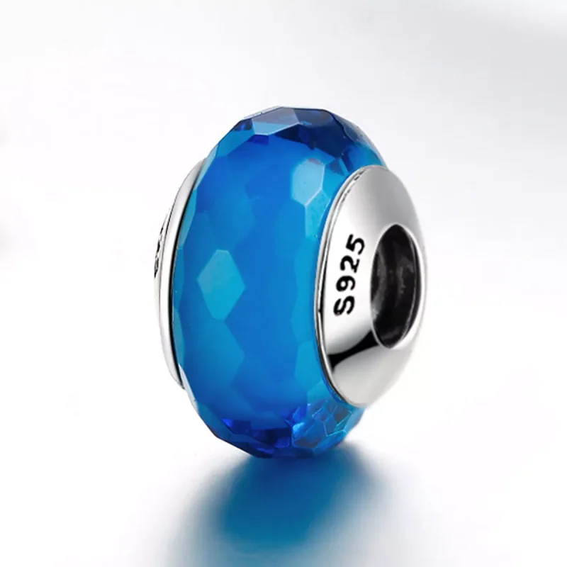 (immagine per) Charm tipo Pandora Perla di vetro di Murano sfaccettata blu - SCZ037 - Visualizza 3