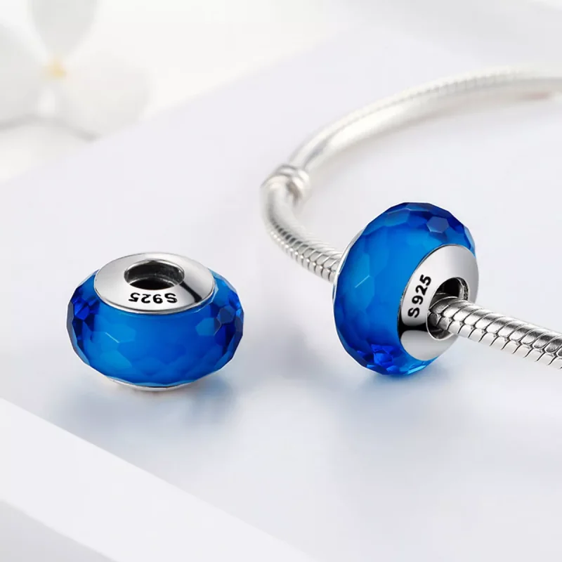 (immagine per) Charm tipo Pandora Perla di vetro di Murano sfaccettata blu - SCZ037 - Visualizza 4