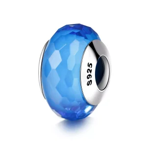 (immagine per) Charm tipo Pandora Perla di vetro di Murano sfaccettata blu - SCZ037