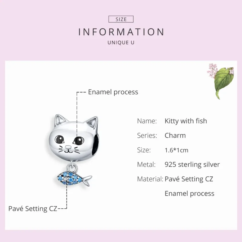 (immagine per) Charm tipo Pandora Pesce d'amore del gattino - BSC226 - Visualizza 7
