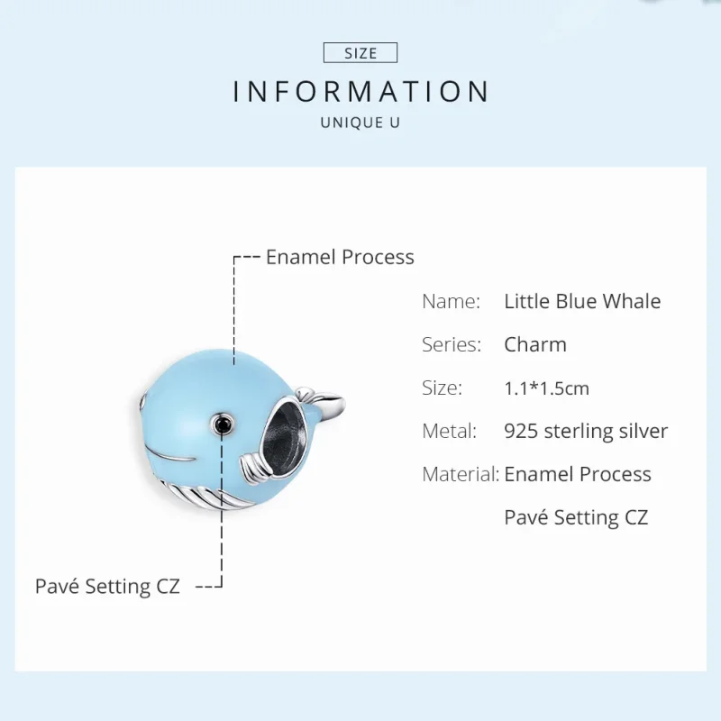 (immagine per) Charm tipo Pandora Piccola balena blu - BSC250 - Visualizza 6