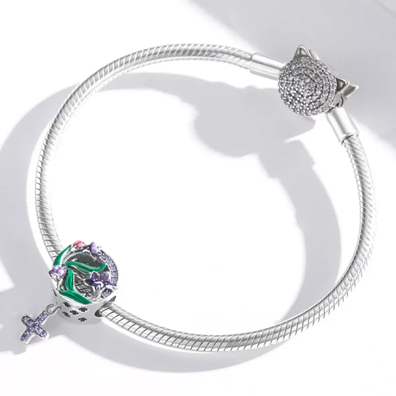 (immagine per) Charm tipo Pandora Potere femminile - Croce di fiori - SCC2142 - Visualizza 3
