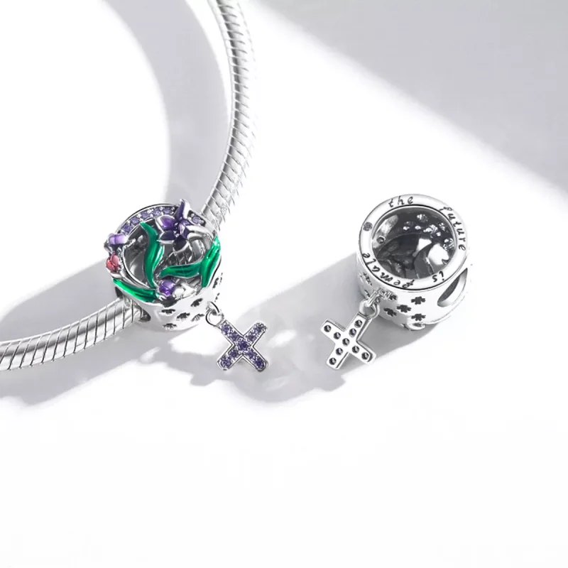 (immagine per) Charm tipo Pandora Potere femminile - Croce di fiori - SCC2142 - Visualizza 4