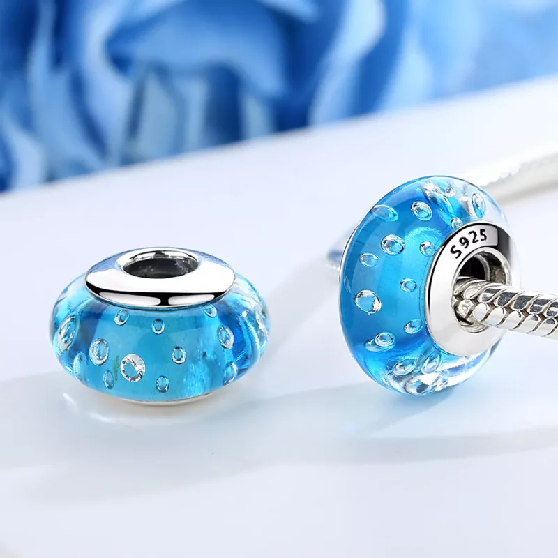 (immagine per) Charm tipo Pandora Trend Blu con Vetro di Murano Filettato - SCZ029 - Visualizza 3