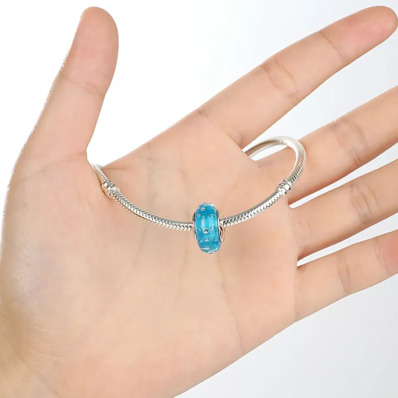 (immagine per) Charm tipo Pandora Trend Blu con Vetro di Murano Filettato - SCZ029 - Visualizza 5