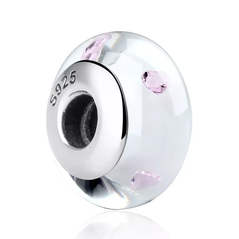 (immagine per) Charm tipo Pandora Vetro di Murano Bianco Pietre Rosa - SCZ004 - Visualizza 2