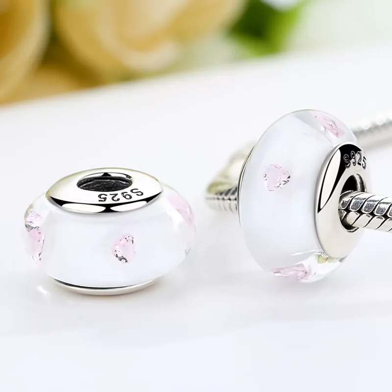 (immagine per) Charm tipo Pandora Vetro di Murano Bianco Pietre Rosa - SCZ004 - Visualizza 3