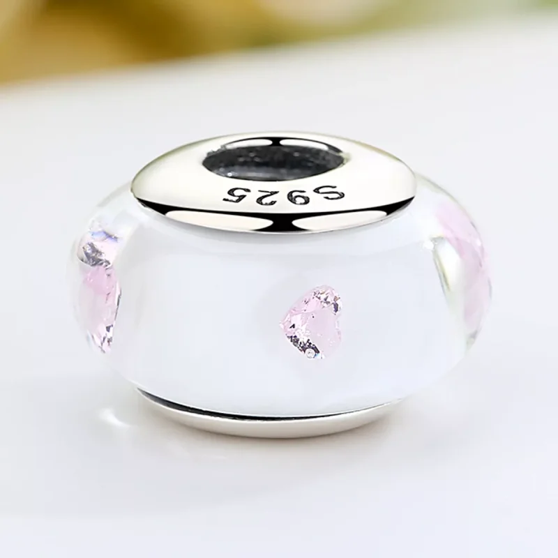 (immagine per) Charm tipo Pandora Vetro di Murano Bianco Pietre Rosa - SCZ004 - Visualizza 4