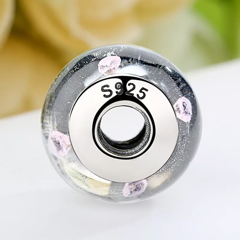 (immagine per) Charm tipo Pandora Vetro di Murano Bianco Pietre Rosa - SCZ004 - Visualizza 5