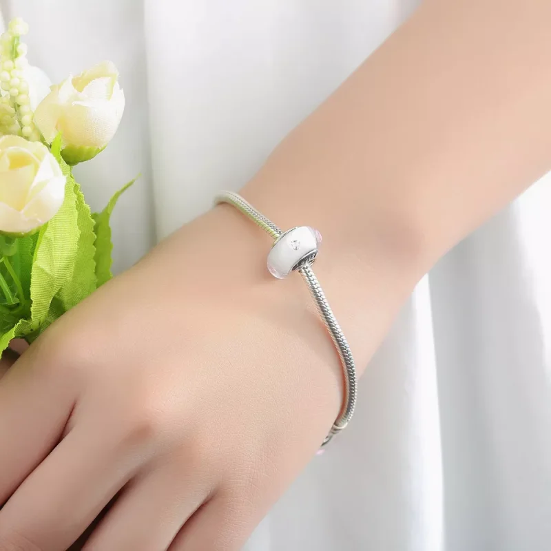 (immagine per) Charm tipo Pandora Vetro di Murano Bianco Pietre Rosa - SCZ004 - Visualizza 6