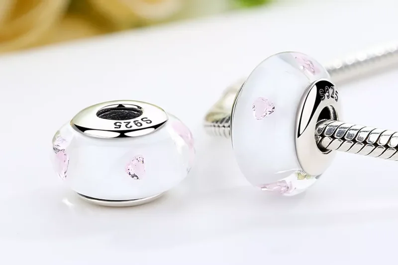 (immagine per) Charm tipo Pandora Vetro di Murano Bianco Pietre Rosa - SCZ004 - Visualizza 7