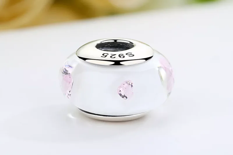 (immagine per) Charm tipo Pandora Vetro di Murano Bianco Pietre Rosa - SCZ004 - Visualizza 8
