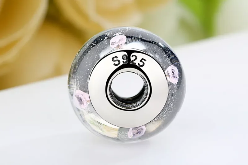 (immagine per) Charm tipo Pandora Vetro di Murano Bianco Pietre Rosa - SCZ004 - Visualizza 9