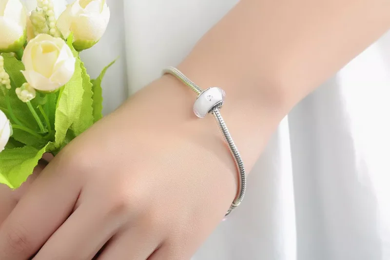 (immagine per) Charm tipo Pandora Vetro di Murano Bianco Pietre Rosa - SCZ004 - Visualizza 10