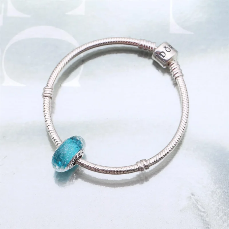 (immagine per) Charm in Vetro di Murano color turchese scintillante - Pandora IT - Visualizza 4