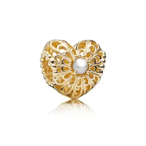 Charm Openwork Cuore Con Perla Vintage 750822P Charm Pandora (immagine per) Charm Openwork Cuore Con Perla Vintage 750822P Charm Pandora