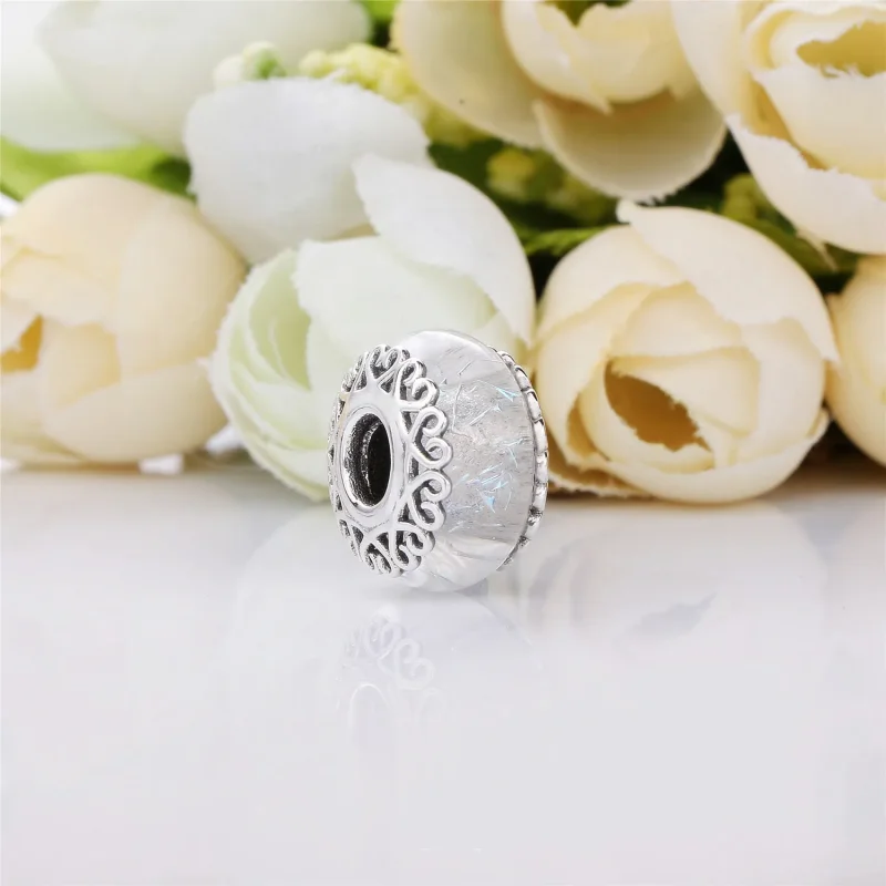 (immagine per) Charm PANDORA in Vetro di Murano Bianco Iridescente - Visualizza 2