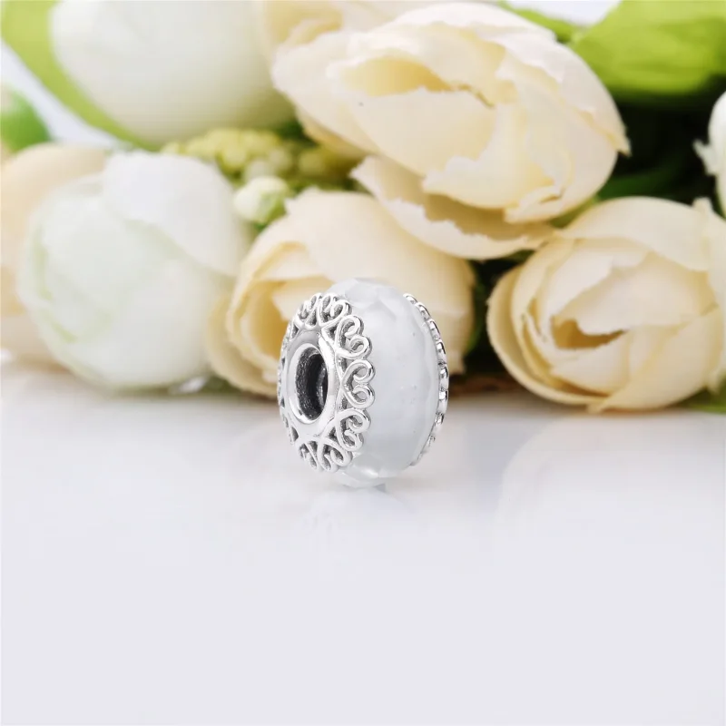 (immagine per) Charm PANDORA in Vetro di Murano Bianco Iridescente - Visualizza 3
