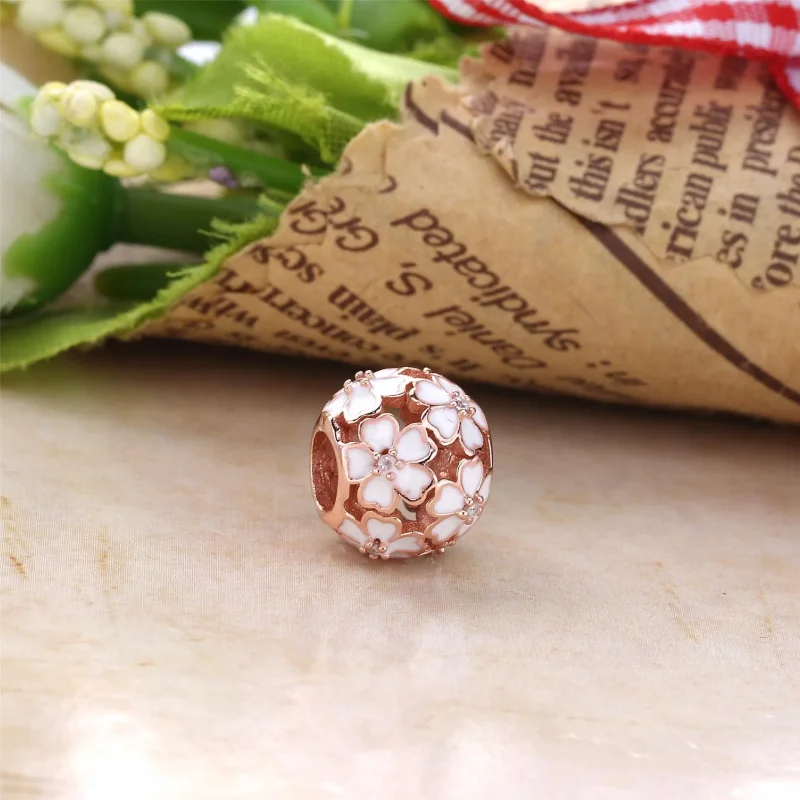 (immagine per) Charm Pandora Prato Di Primula Bianca In Rose Gold - Visualizza 2