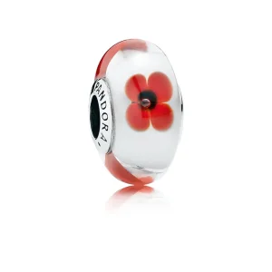 (immagine per) Red Flower charm with red and white murano glass - 791636 - Charm | PANDORA