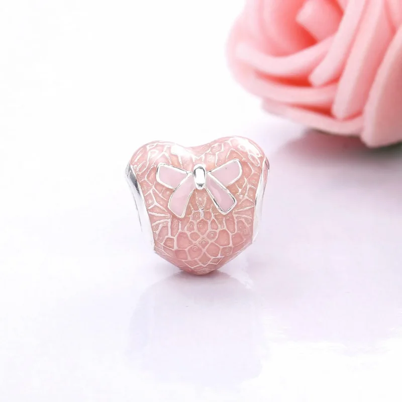 (immagine per) Cuore con Fiocco Rosa & Pizzo - Pandora IT - Visualizza 2