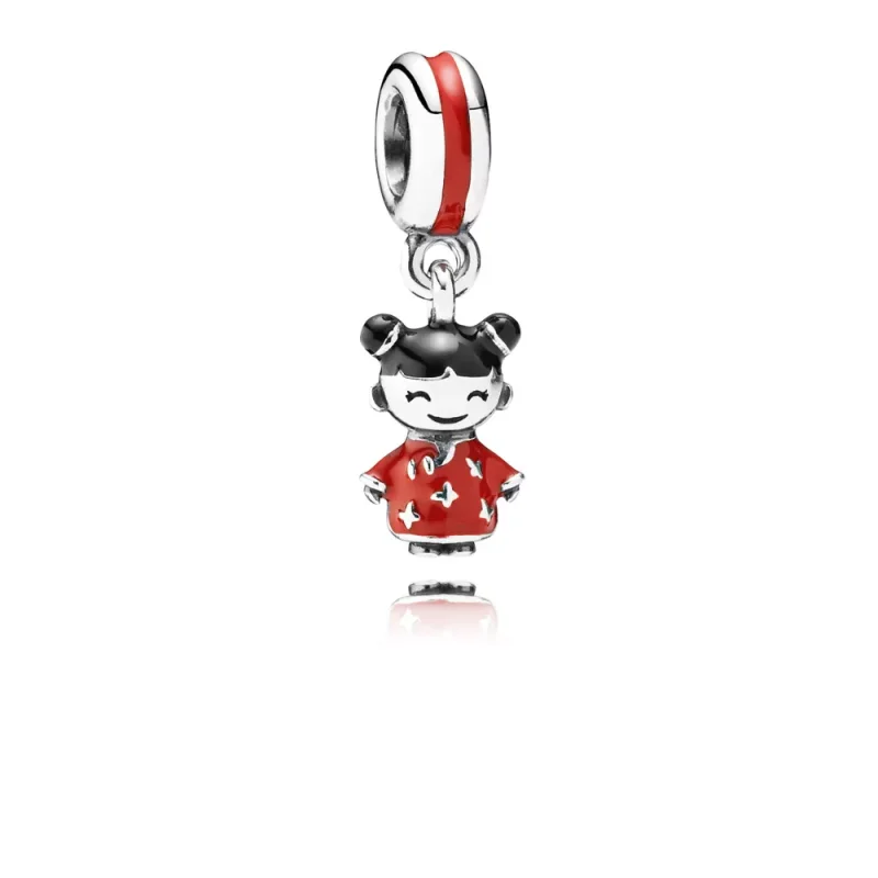 (immagine per) Charm pendenti PANDORA, chinese doll silver dangle with red and black enamel, 791431ENMX