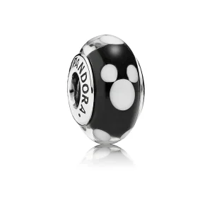 (immagine per) disney, mickey silver PANDORA charm with black and white murano glass, 791633