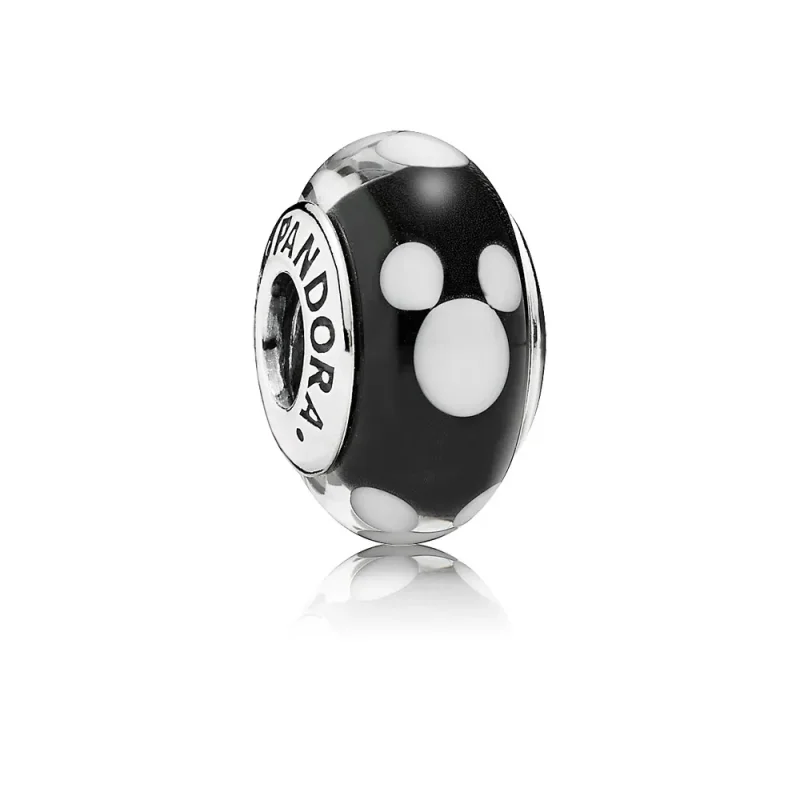 (immagine per) disney, mickey silver PANDORA charm with black and white murano glass, 791633