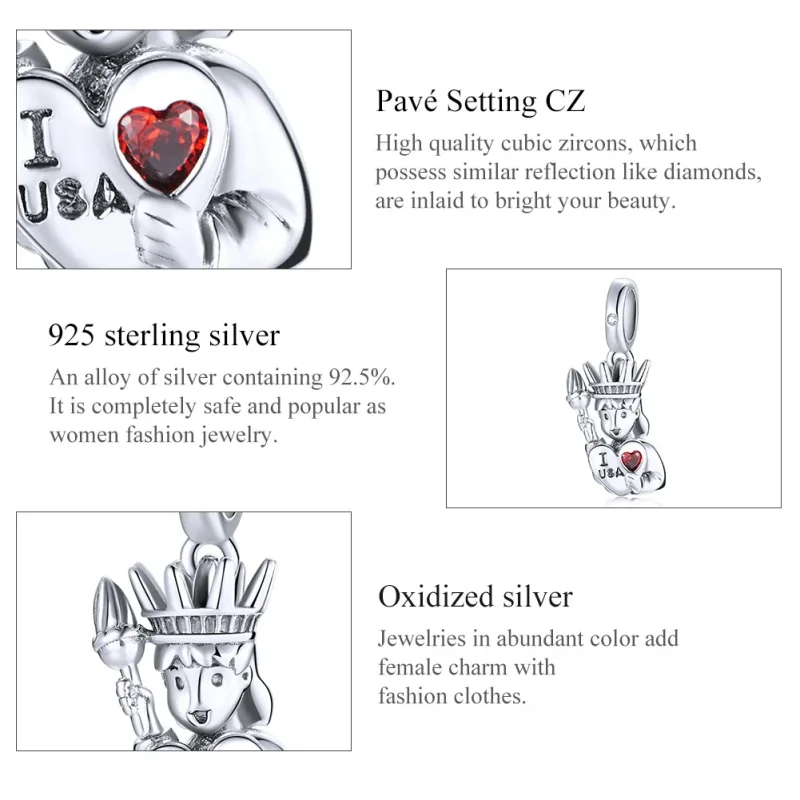 (immagine per) Charm Pendente tipo Pandora Amo gli Stati Uniti - SCC1883 - Visualizza 8