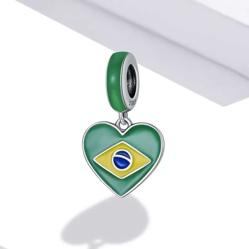 (immagine per) Charm Pendente tipo Pandora Bandiera del Brasile con cuore d'amore - SCC2084 - Visualizza 2