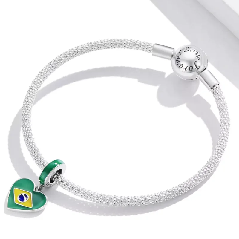 (immagine per) Charm Pendente tipo Pandora Bandiera del Brasile con cuore d'amore - SCC2084 - Visualizza 3