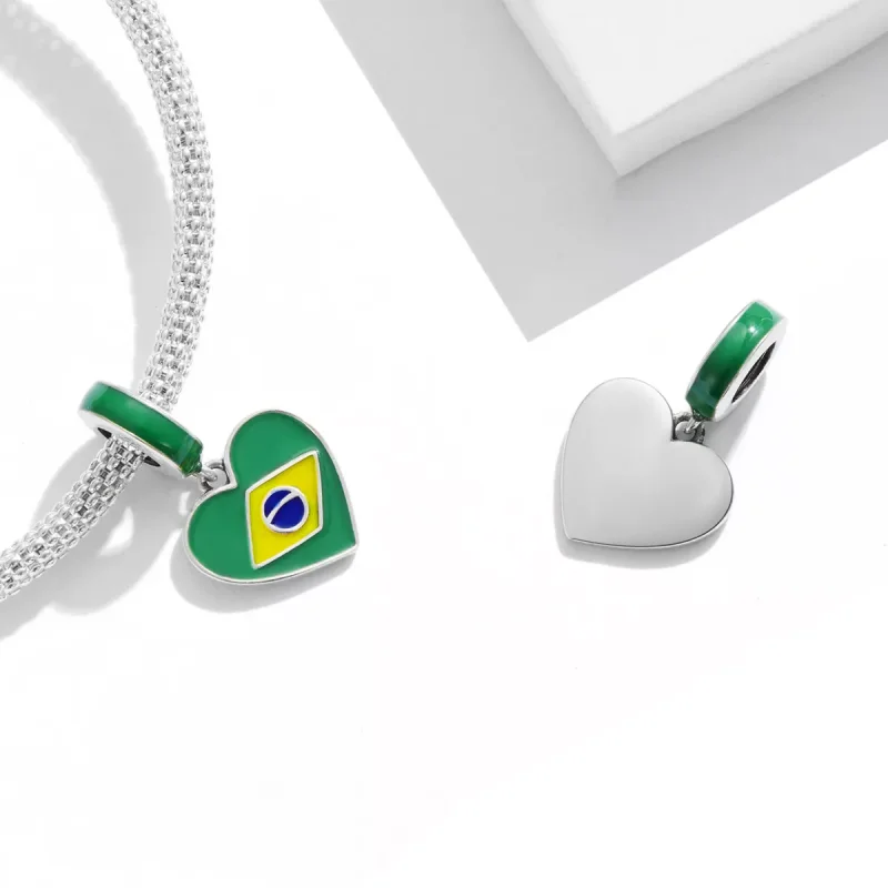 (immagine per) Charm Pendente tipo Pandora Bandiera del Brasile con cuore d'amore - SCC2084 - Visualizza 4
