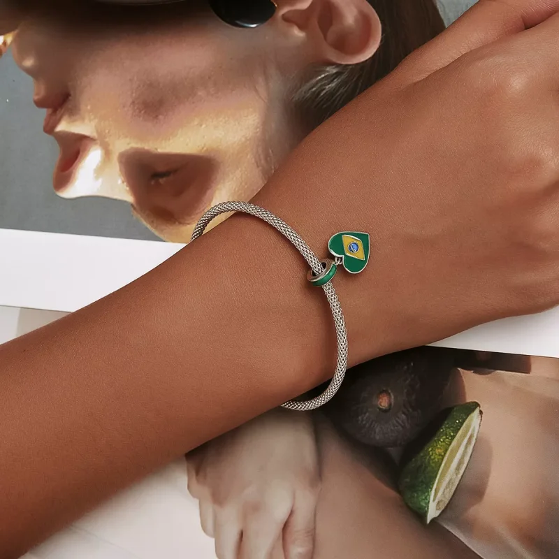 (immagine per) Charm Pendente tipo Pandora Bandiera del Brasile con cuore d'amore - SCC2084 - Visualizza 5