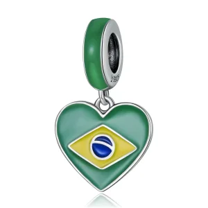 (immagine per) Charm Pendente tipo Pandora Bandiera del Brasile con cuore d'amore - SCC2084