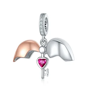 (immagine per) Charm Pendente tipo Pandora Bicolore Chiave in cuore aperto - SCC844