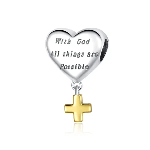 (immagine per) Charm Pendente tipo Pandora Bicolore Con Dio tutte le cose sono possibili - BSC309