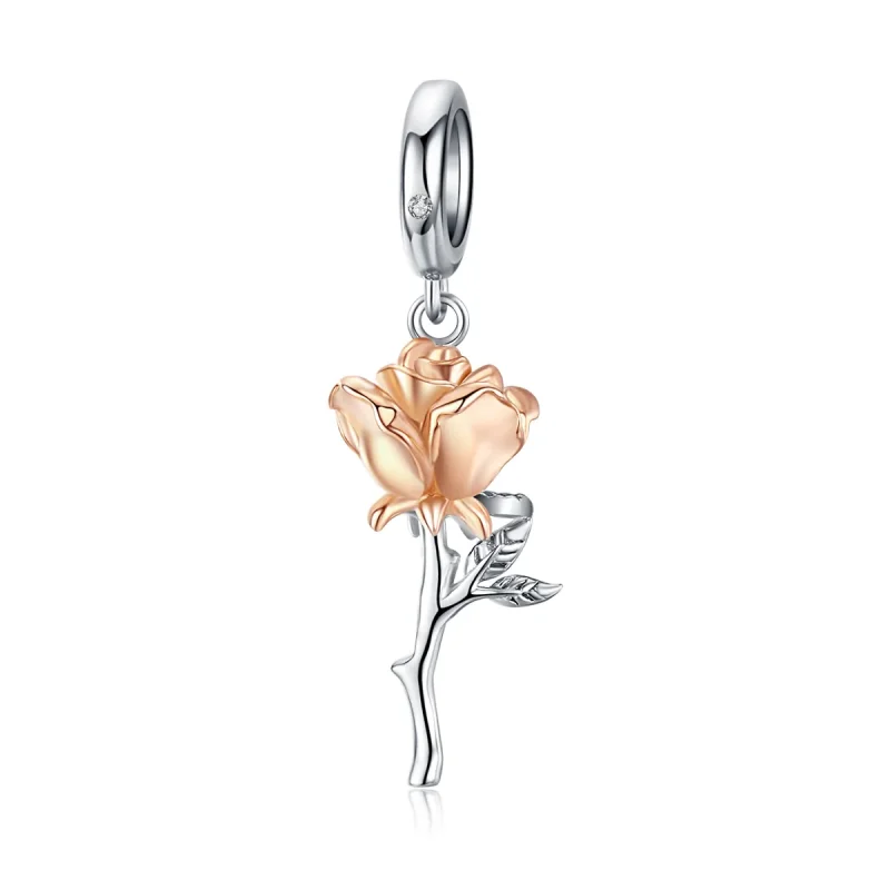 (immagine per) Charm Pendente tipo Pandora Bicolore Lover Rose Due Colori Fiori - BSC145