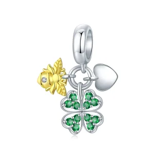 (immagine per) Charm Pendente tipo Pandora Bicolore Trifoglio con ape - BSC303