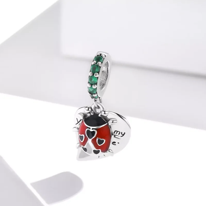 (immagine per) Charm Pendente tipo Pandora Coccinella con foglie - BSC492 - Visualizza 2