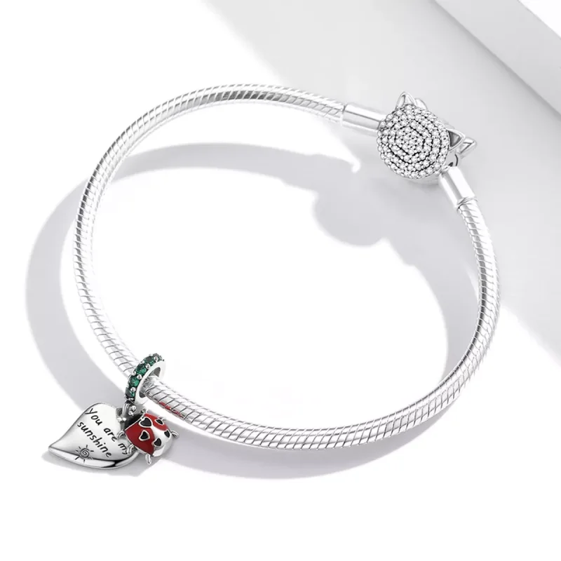 (immagine per) Charm Pendente tipo Pandora Coccinella con foglie - BSC492 - Visualizza 3